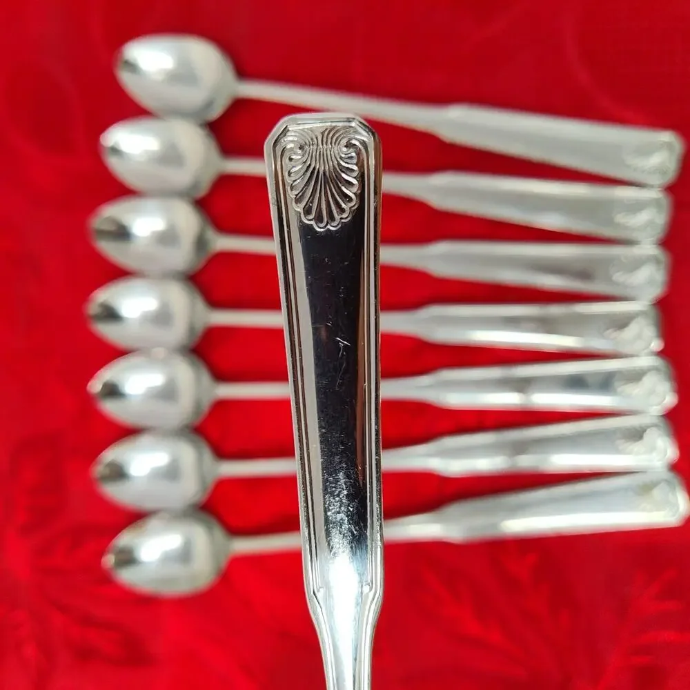 8X LH Tsp Colonial Shell Stainless Long Handled Tea Malt Spoons Korea